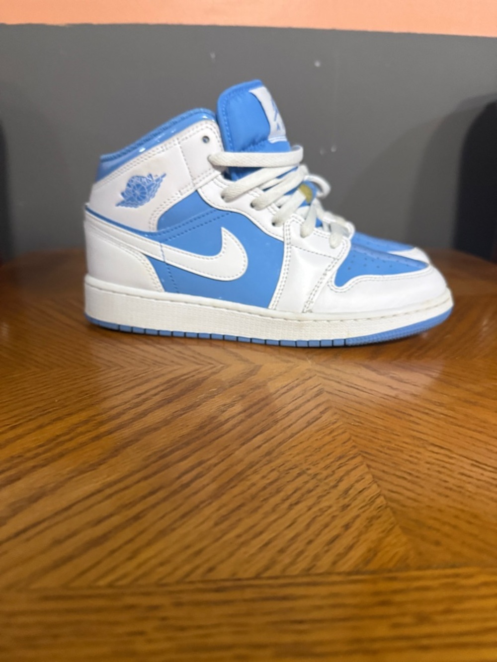 Nike White and Light Blue High-Top Sneakers